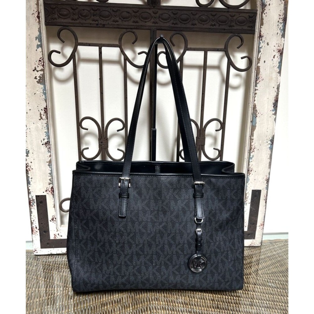Michael Kors Women Jet Set Travel Black Saffiano Leather Large Tote